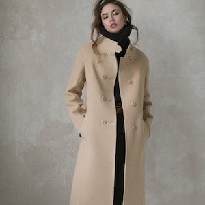 Camel wool coat with stand collar/Beige soft wool coat/ Autumn wool coat/ Warm beige overcoat // ESTHER