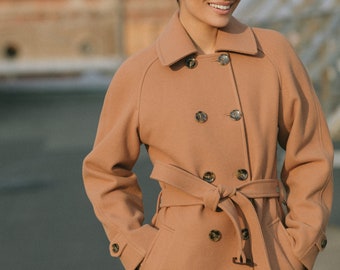 Oversized wool trench coat / Wool raglan coat winter / Warm wool overcoat / Relaxed wool coat