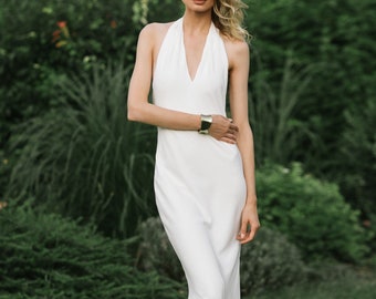 Silk ivory wedding dress, Bridal crepe simple dress, Backless wedding dress // EMMA