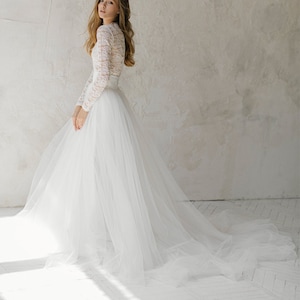 Off White Tulle Wedding Skirt: Bohemian Bridal skirt with Corset Belt
