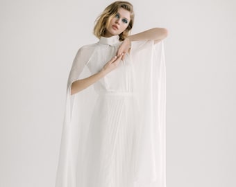 Silk chiffon bridal cape / shoulder cape veil / wide bridal cape / Transparent wedding cape / cathedral cape / Simple bridal cape /