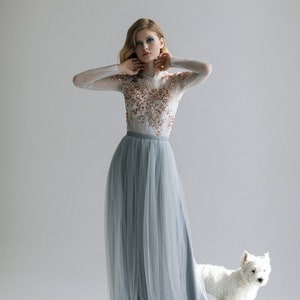 Pale blue tulle wedding dress / hand embroidered wedding gown / corset wedding dress // NOLA image 1