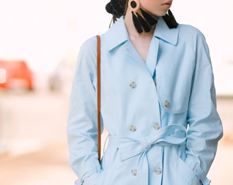 Blue linen trench coat/ Spring trench coat / Summer trench coat