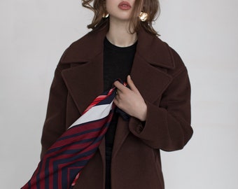 Brown woman coat / warm wool coat / wrap wool overcoat / long soft wool coat // IRIS