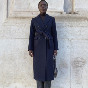 Navy Blue Winter Long Wool Coat Women, Fit and Flare Coat Navy Blue Winter Long Wool Coat Women, Fit and Flare Coat