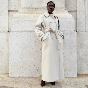 Oversize wool trench coat / Ivory oatmeal wool overcoat / Warm raglan coat / Autumn lined coat / Maxi length wool coat / Women's woolen coat