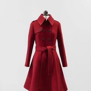 Red wool trench coat/ Double-breasted trench coat // NORA