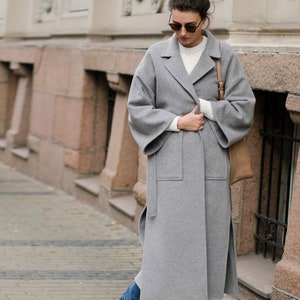 Wool light gray coat / Oversize wool overcoat / Autumn wool coat / Soft wool overcoat