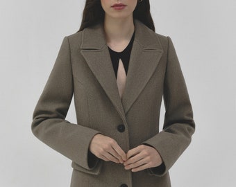 Wool gray moss coat / autumn wool tapered coat / gray warm coat / winter fitted coat // KATE