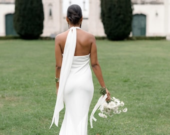 Crepe ivory bridal gown, Backless wedding dress / Emma