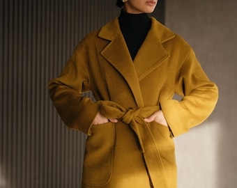 Fall mustard coat / Woman wool coat / Autumn soft coat / Warm soft wool overcoat / Oversized wool coat / Winter camel coat