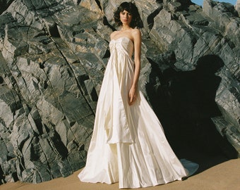 Empire Waist Wedding Gown, Sleeveless Corset Bridal Dress, Taffeta Floor Length Ball Gown