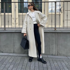 Oversize soft wool overcoat / Oatmeal wool coat / Warm raglan coat / Autumn lined coat / Maxi length wool coat / Long woolen coat image 1