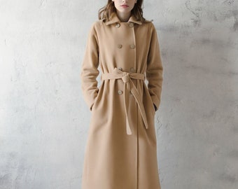 Camel wool coat / spring wool coat / woman autumn coat