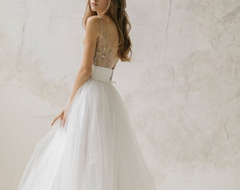 Tulle bridal gown / embroidered wedding gown / bohemian bridal separates / Two piece wedding dress