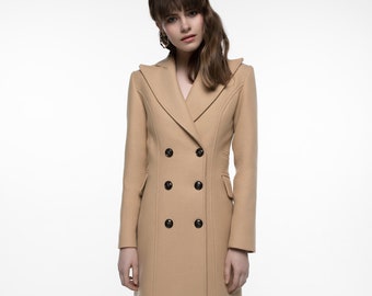 Beige coat with peak collar