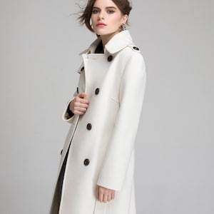 Ivory wool coat / Cream wool trench coat/ Double-breasted trench coat