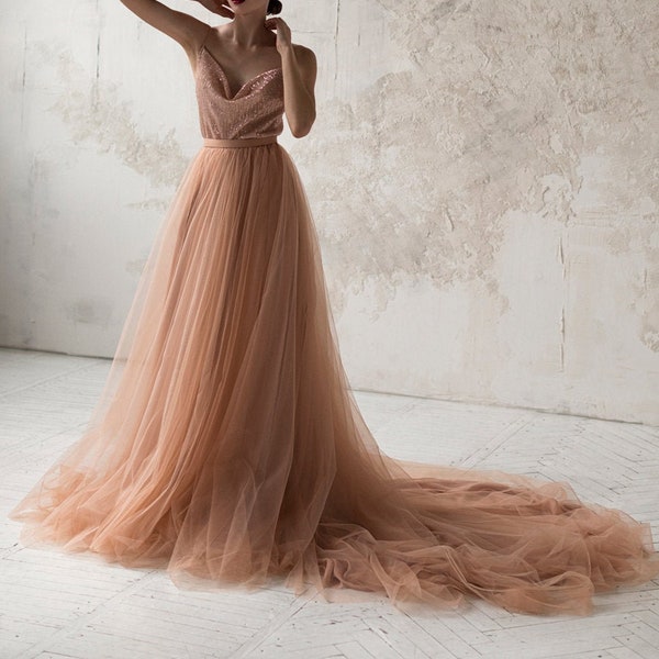 Dusty copper tulle wedding skirt / Full bridal skirt