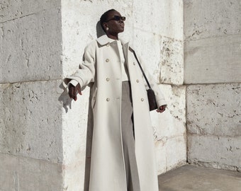 Oversize woolen coat / Warm wool overcoat / Ivory raglan coat / Autumn lined coat / Maxi length wool coat / Women's long coat