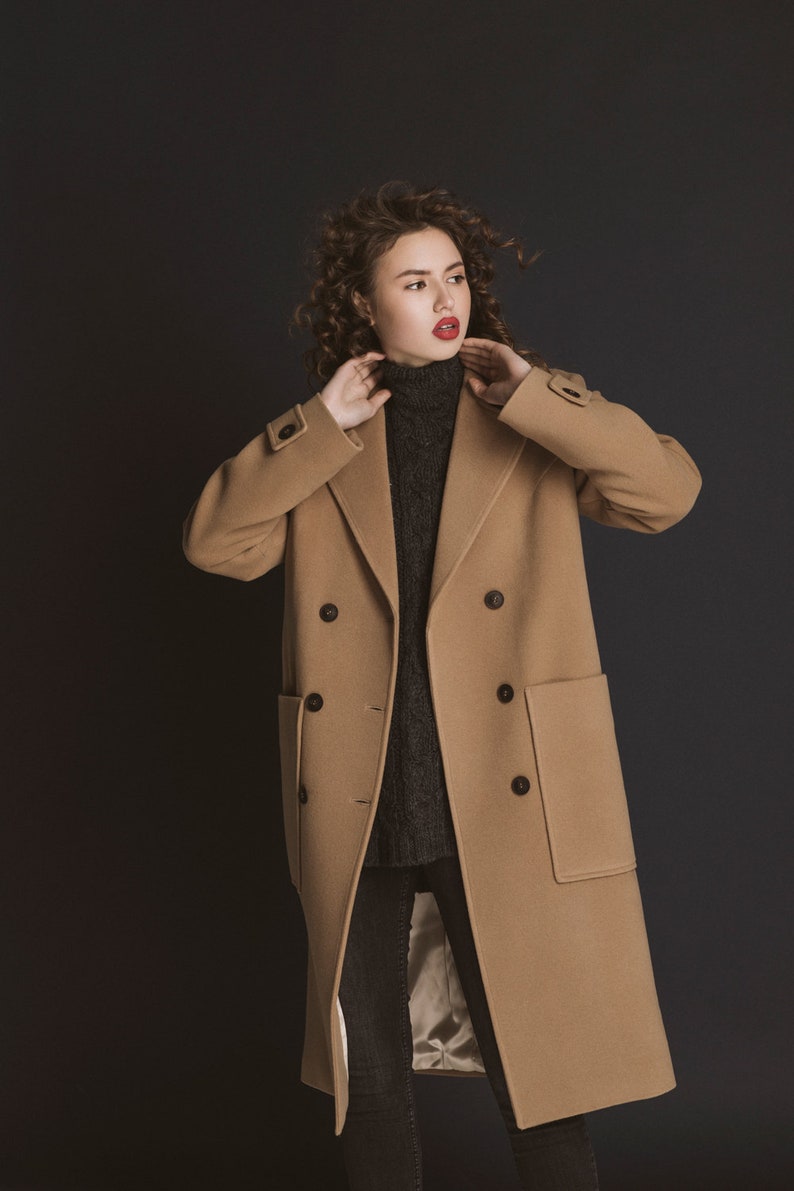 Autumn camel wool coat / Woman wool coat / Winter wool overcoat / Fall warm coat image 8