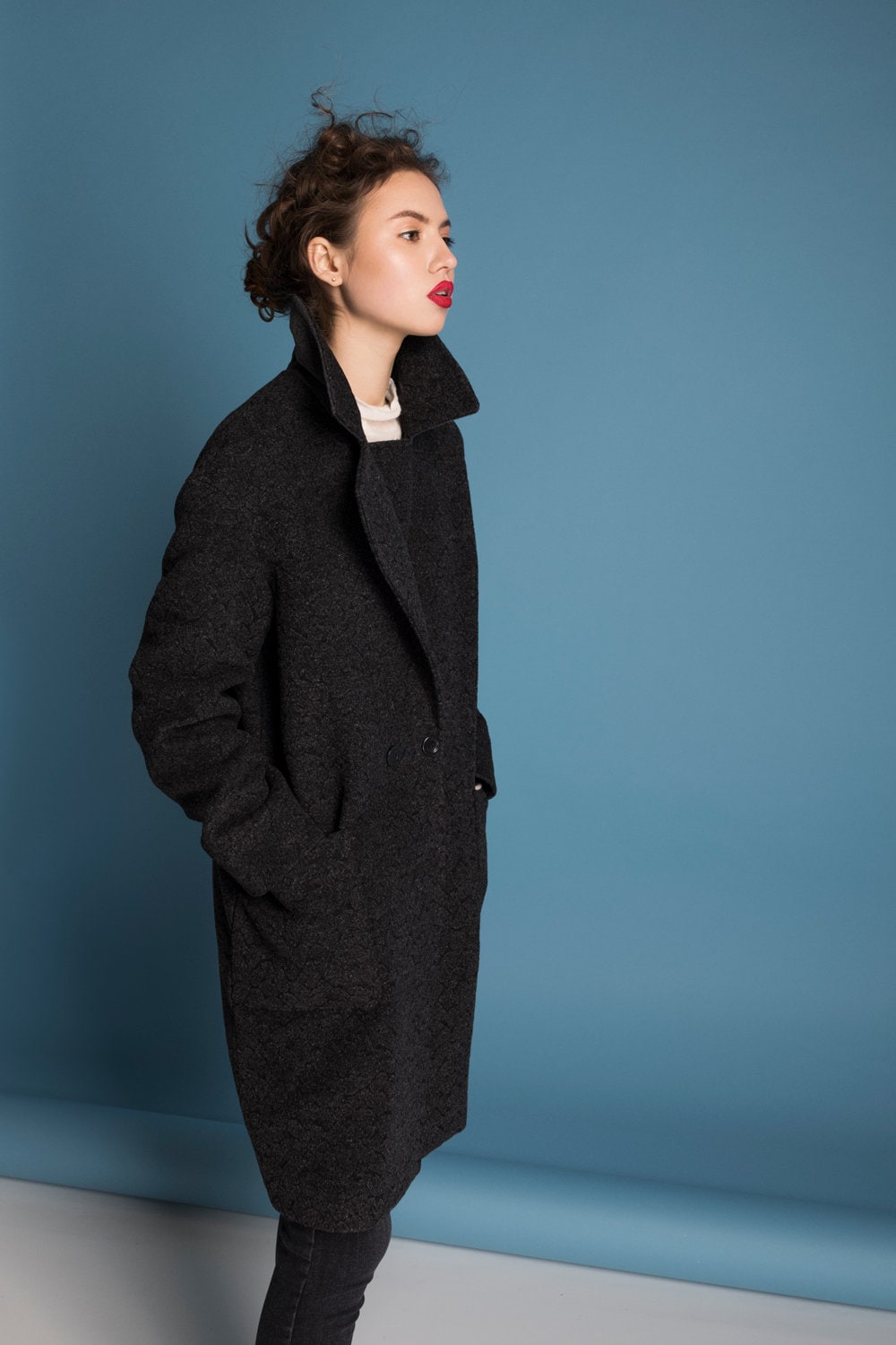 Black cocoon coat