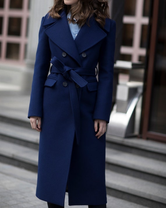 Navy Blue Coat / Autumn Wool Coat With Notch Collar // ROSARIA Etsy