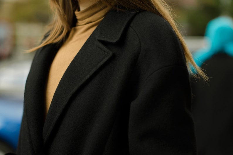 Black autumn coat / woman wool coat / oversized wool overcoat image 3