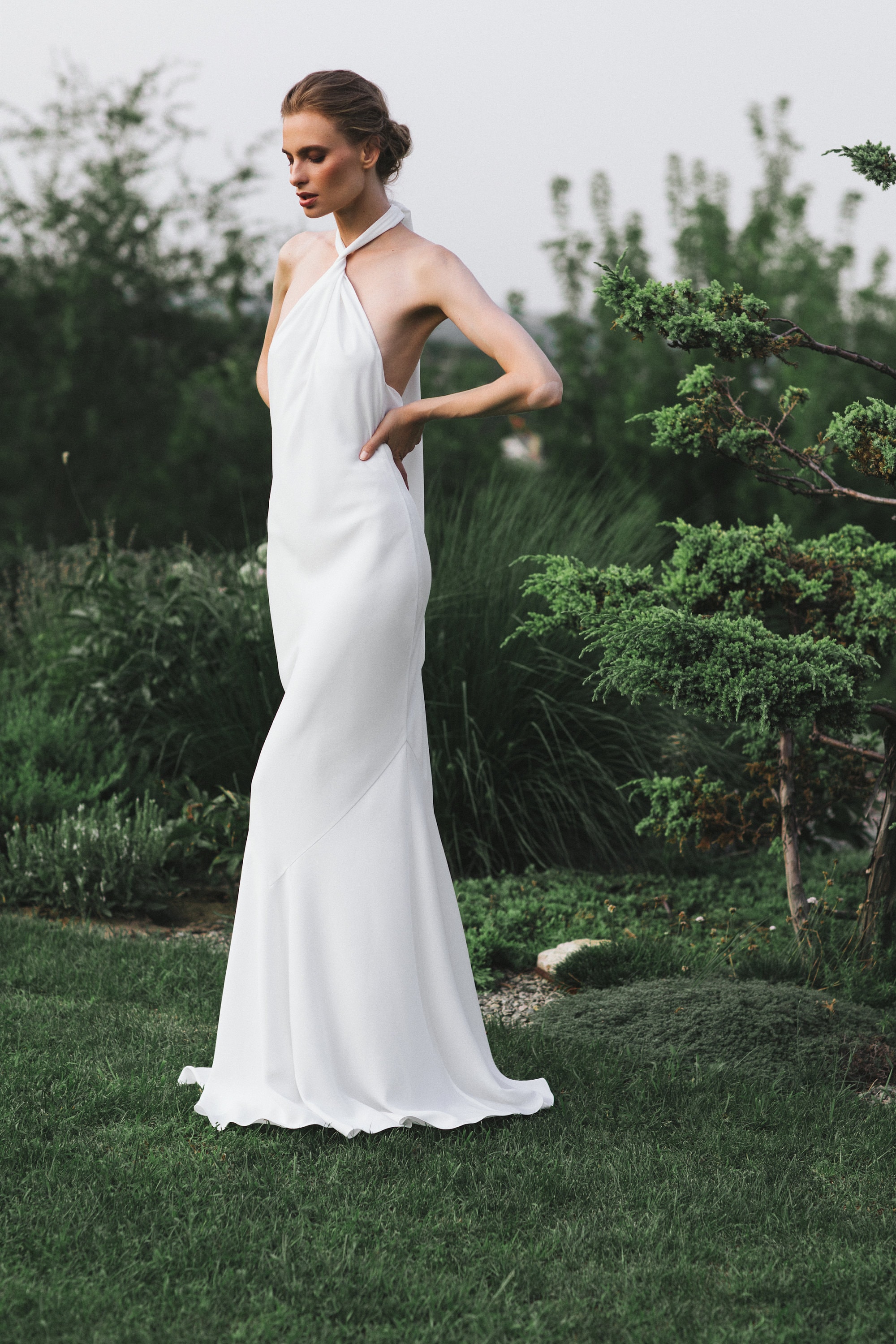 Silk halter neck wedding dress Custom size US / Natural White