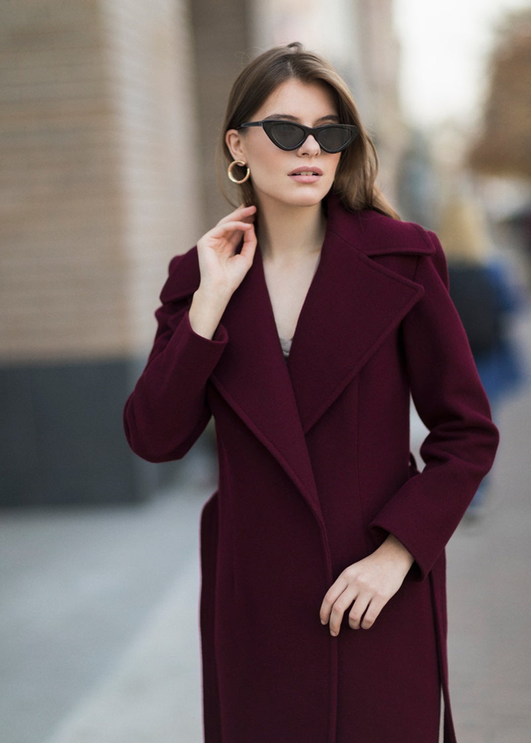 Wool Wrap Coat / Autumn Belted Coat / Warm Wool Lined Coat Wool Wrap Coat / Autumn Belted Coat / Warm Wool Lined Coat