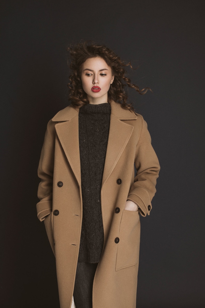 Autumn camel wool coat / Woman wool coat / Winter wool overcoat / Fall warm coat image 5