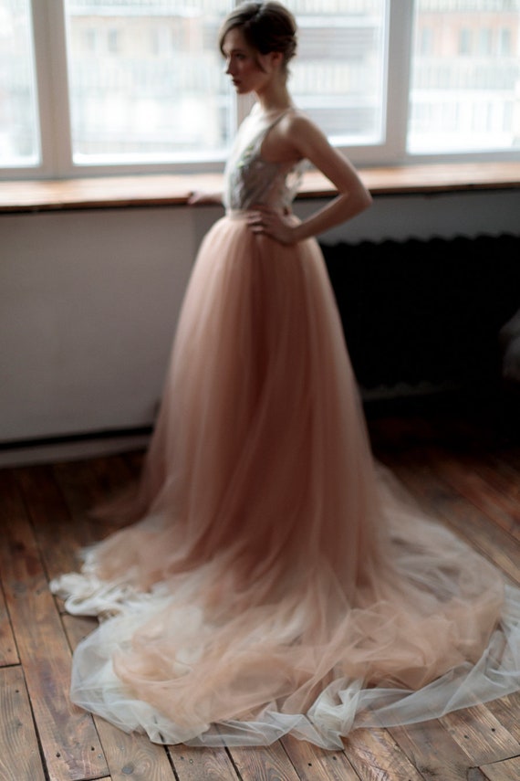 Tulle Wedding Dress Copper Bridal Gown Etsy