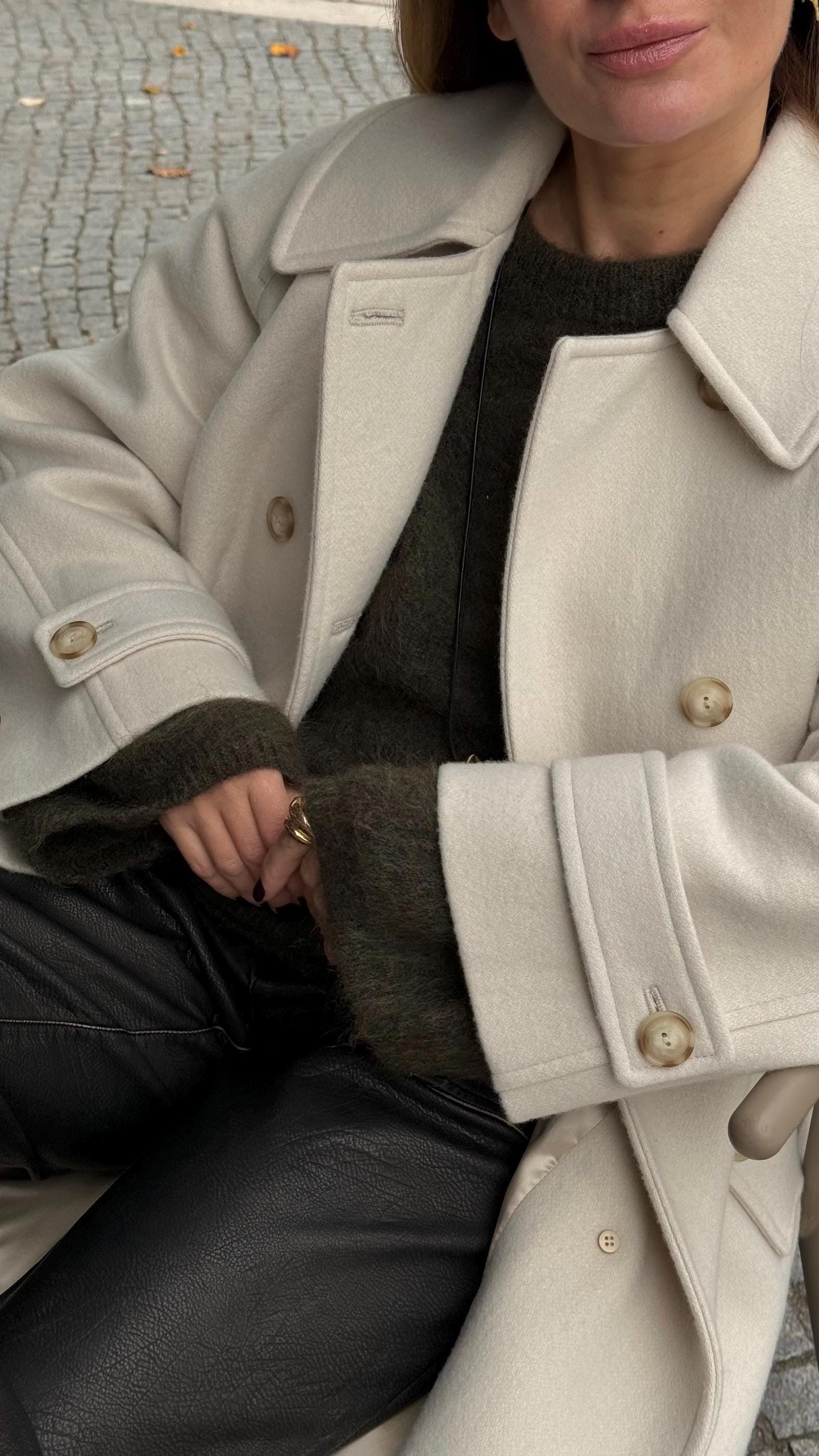 Maxi Length Wool Trench Coat / Oversized Belted Coat / Ivory Maxi Length Wool Trench Coat / Oversized Belted Coat / Ivory