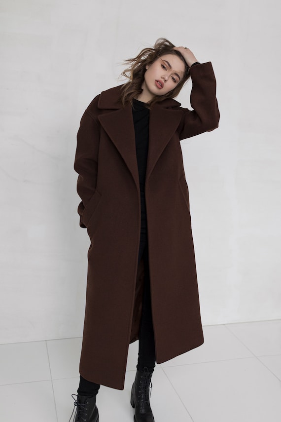 Manteau femme marron manteau chaud en laine pardessus en laine wrap manteau long en laine douce IRIS Etsy Canada