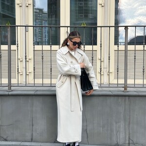 Oversize soft wool overcoat / Oatmeal wool coat / Warm raglan coat / Autumn lined coat / Maxi length wool coat / Long woolen coat image 4