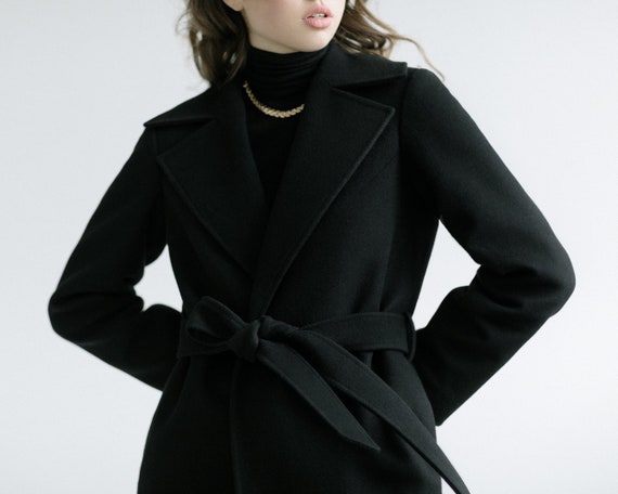 Fall Wool Coat Black Blended Wool Wrap Coat Autumn Wool Overcoat MELISSA Etsy UK