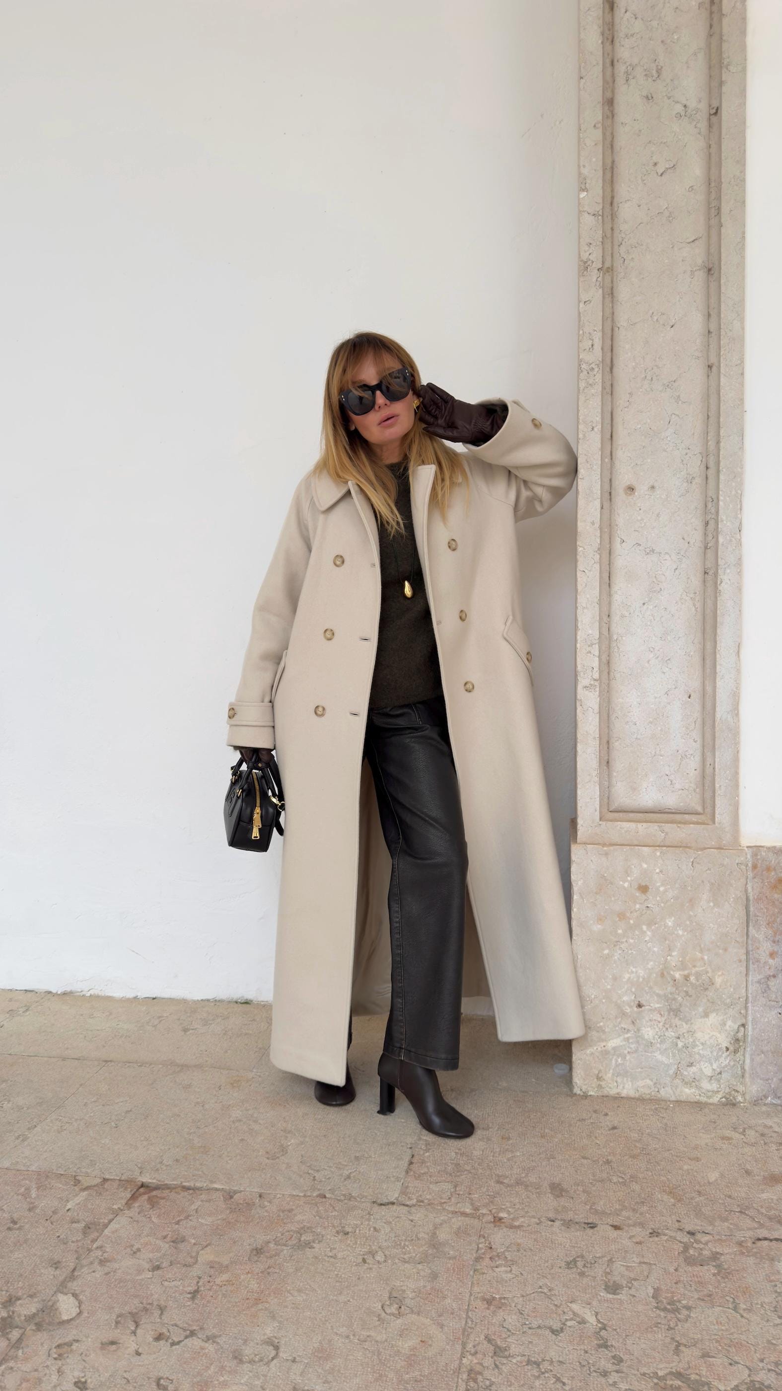 Maxi Length Wool Trench Coat / Oversized Belted Coat / Ivory Maxi Length Wool Trench Coat / Oversized Belted Coat / Ivory