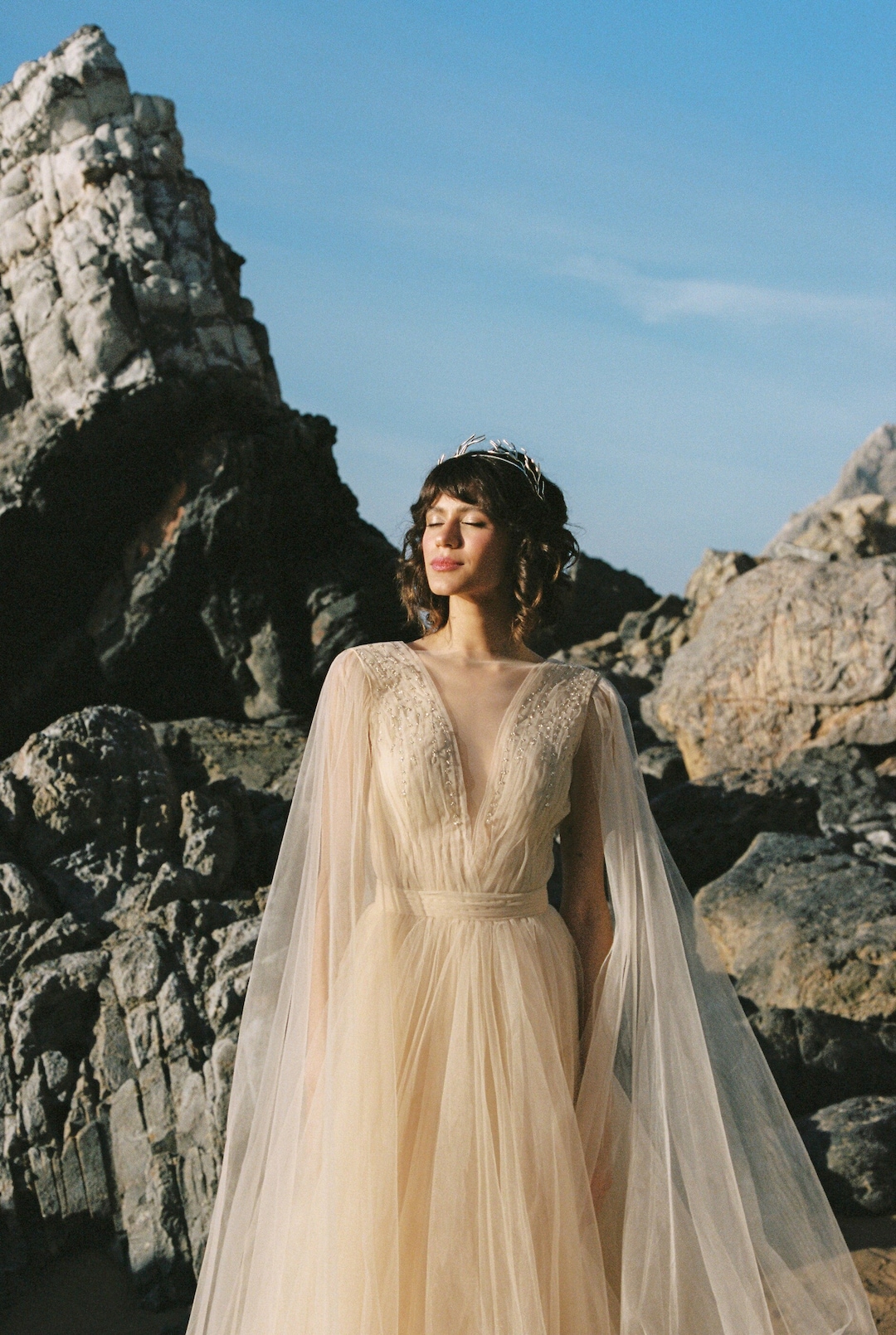 sachin and babi light blue dress A-line Tulle Wedding Dress,Champagne Lace-appliqued Bridal Gown,WD0100 main image 1