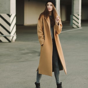 Fall camel coat / Woman wool coat / Loose fit camel coat / Warm wool overcoat / Oversized wool coat / Winter camel coat image 4