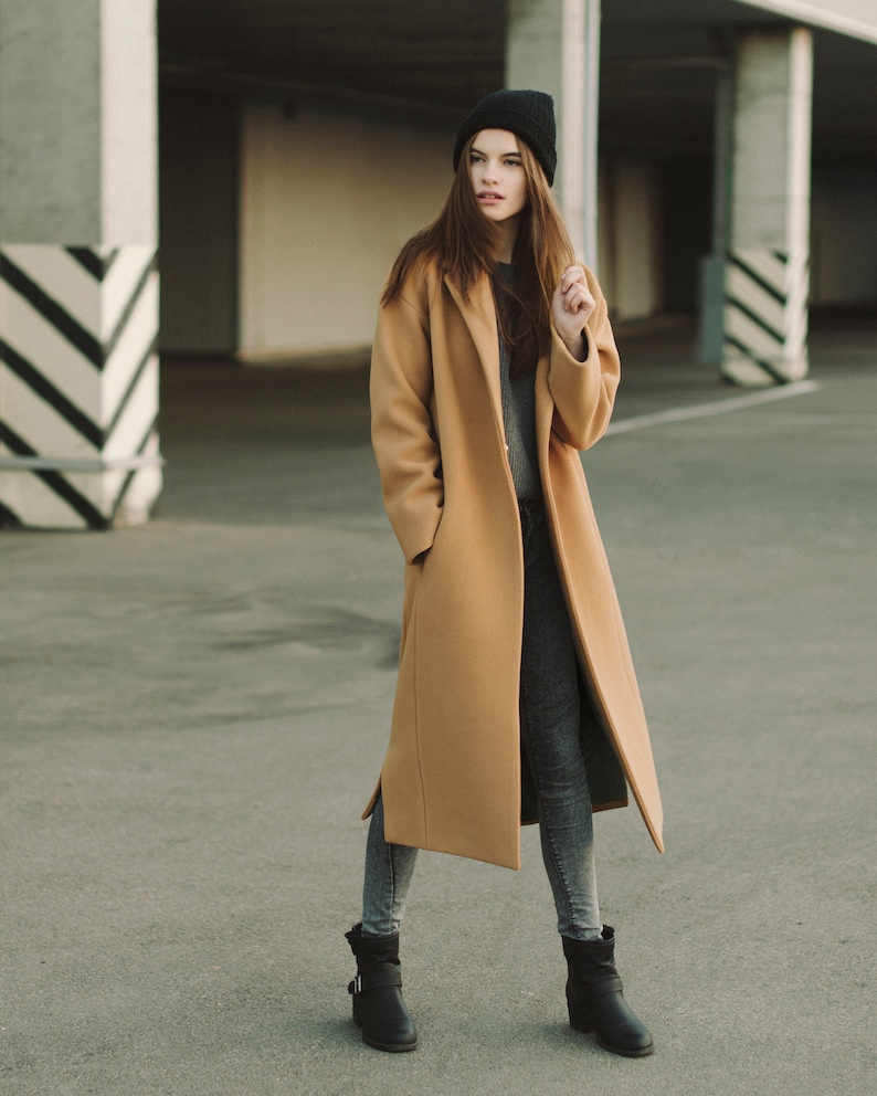 Fall camel coat / Woman wool coat / Loose fit camel coat / Warm wool overcoat / Oversized wool coat / Winter camel coat image 4