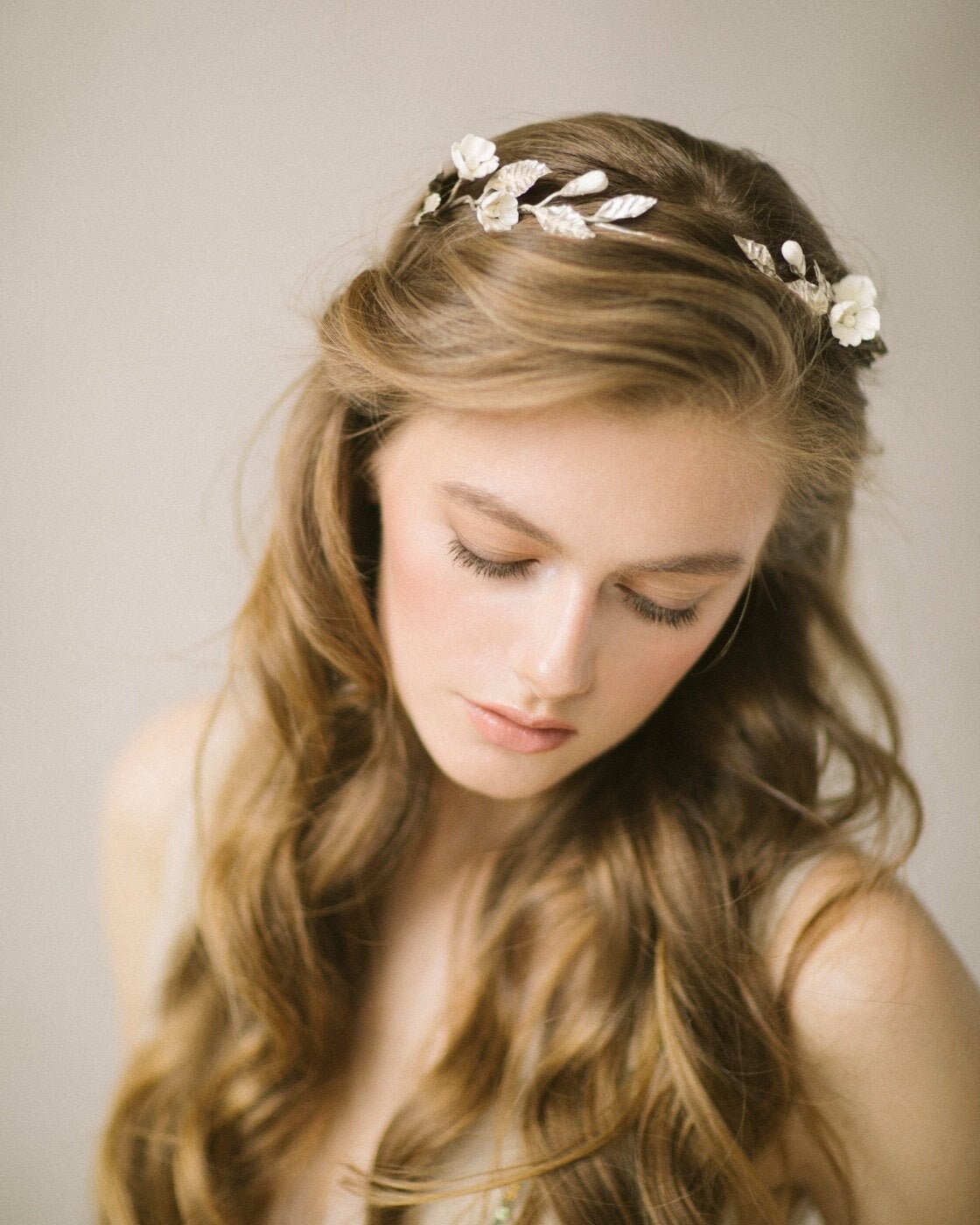 Vintage Silver Crystal Leaf Wreath Headpiece Amazon.com : MOSTORY Silver Woodland Leaf Crown - Handmade  main image 4
