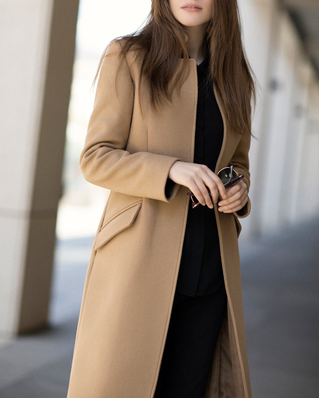 TRAFZA Autumn Fashion Womens Long Sleeve Camel Jackets Button