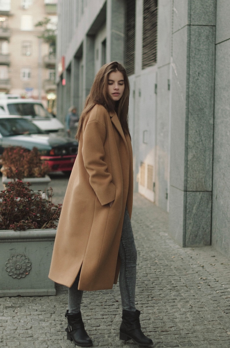 Fall camel coat / Woman wool coat / Loose fit camel coat / Warm wool overcoat / Oversized wool coat / Winter camel coat image 5