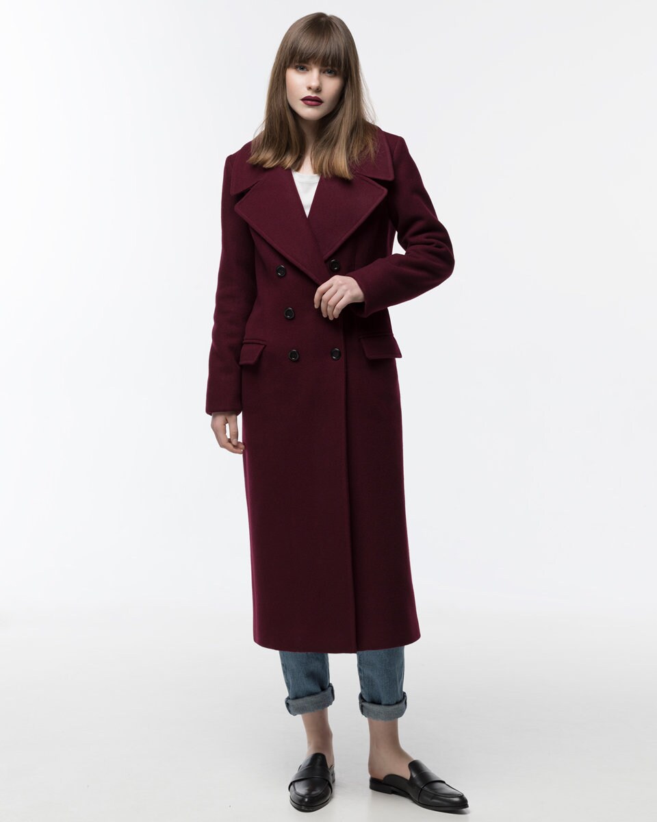 Burgundy Coat / Autumn Coat With Notch Collar - Etsy