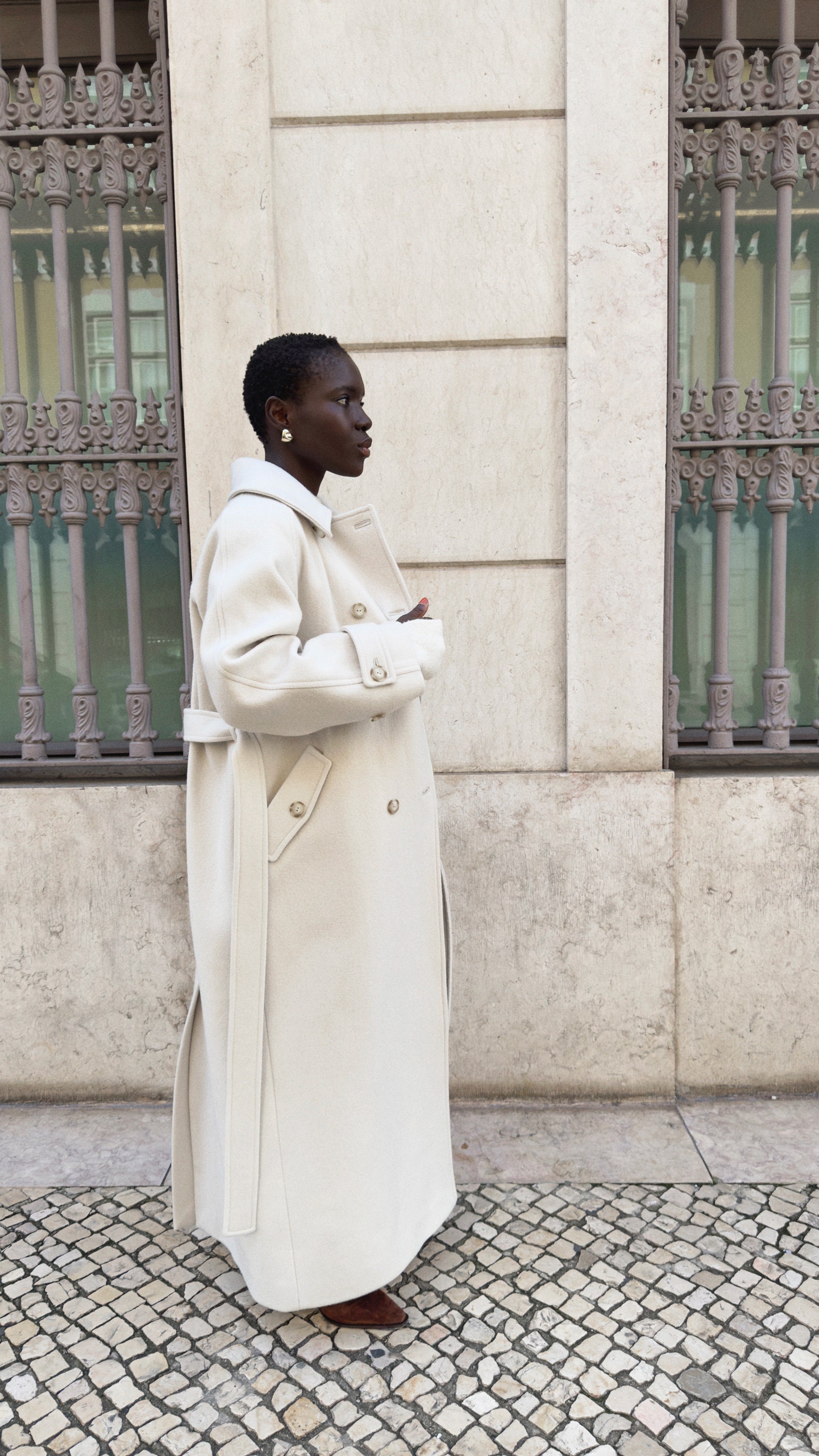 Oversize Woolen Coat / Warm Wool Overcoat / Ivory Raglan Coat 