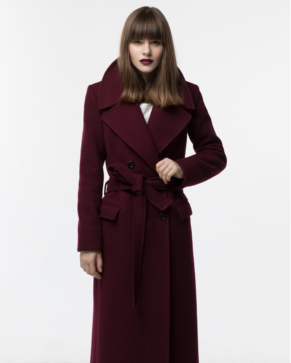 Burgundy Coat Autumn Coat With Notch Collar Etsy Singapore