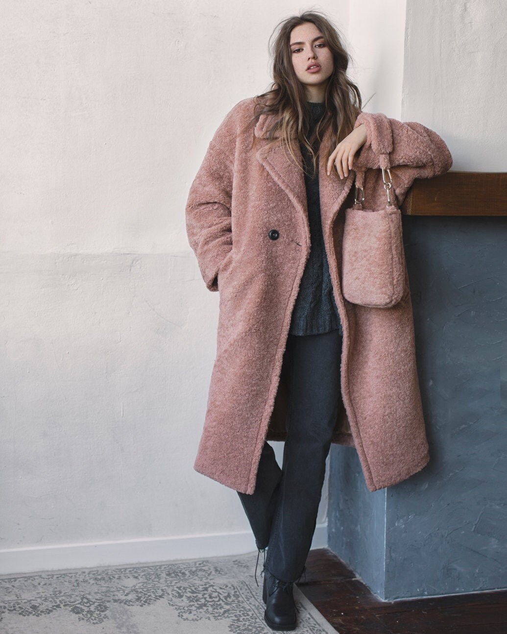 borg coat pink