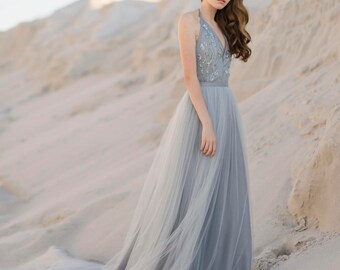 Gray Wedding Dress / Tulle Wedding Gown ...