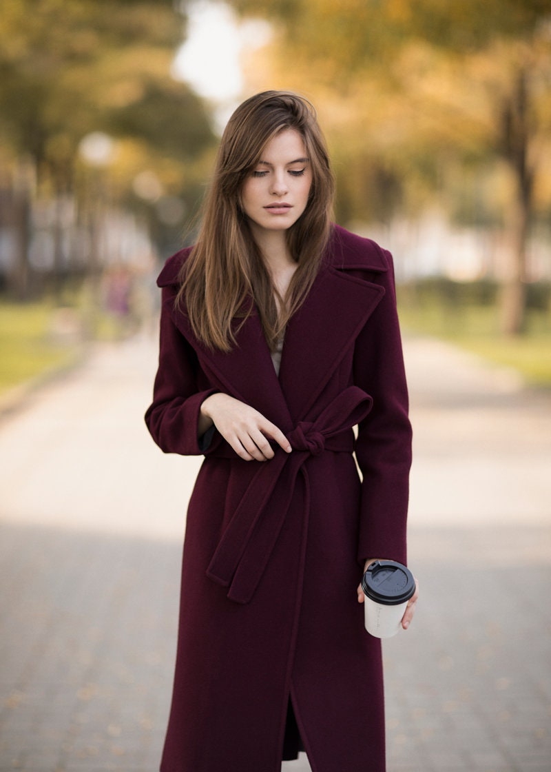 Wool Wrap Coat / Autumn Belted Coat / Warm Wool Lined Coat Wool Wrap Coat / Autumn Belted Coat / Warm Wool Lined Coat