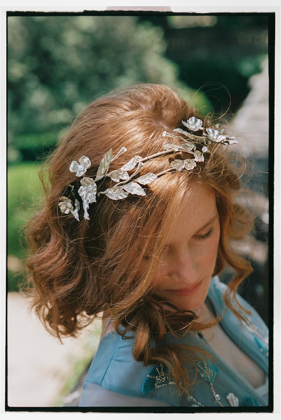 Bridal Silver Floral Tiara: Crystal Wedding Hair Wreath - Etsy display picture 1