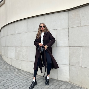 cream chocolate bar wool knit coat